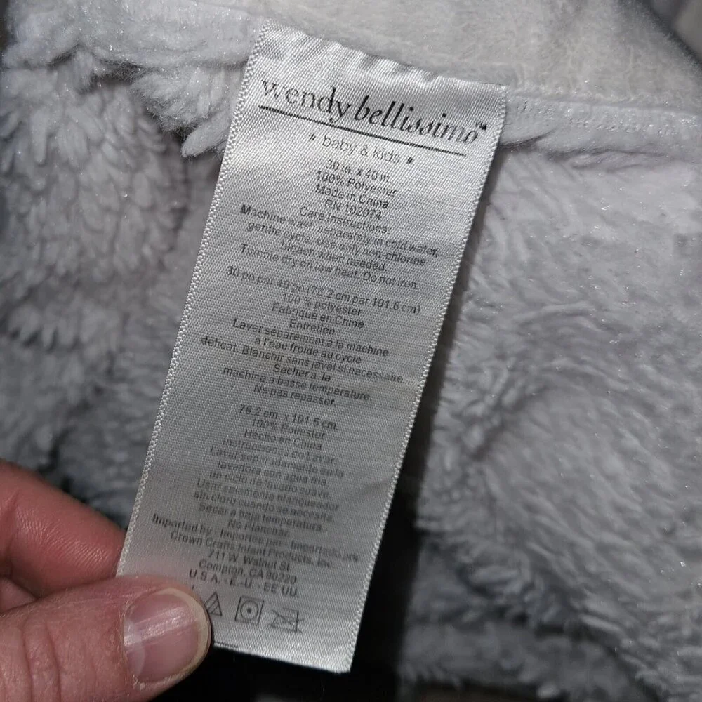 Wendy Bellissimo White Tan Elephant Fleece Baby Blanket Blue Stars READ AS IS